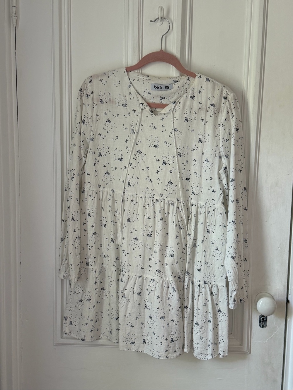 Women’s Benin Blue/White Floral Long Sleeve Baby Doll Dress Size 8